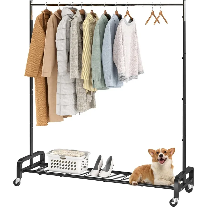 

Clothing Rack with Wheels Portable Clothes Rack Heavy Duty Garment Racks for Hanging Clothes 59" Rolling Clothes Rack