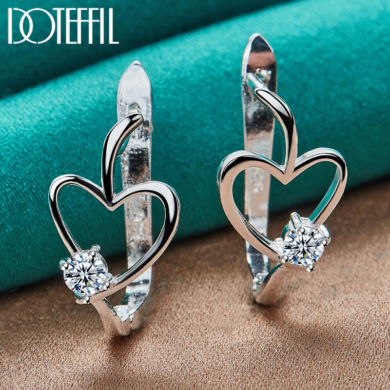 

DOTEFFIL 925 Sterling Silver Heart inlaid Crystal Earring For Woman Charm Engagement Party Wedding Party Jewelry Gift