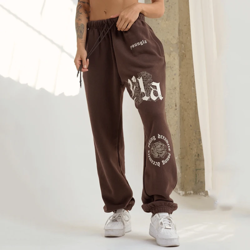 

American style New YA Women's Sweatpants Sports and fitness cotton printed casual pants Jogger Gym bodybuilding Pants