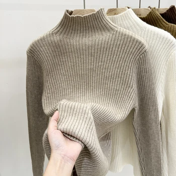 2025 Women Autumn Winter Solid Color Base Layer Top Warm Knitted Turtleneck Sweater Korean Style Long Sleeves Versatile Pullover