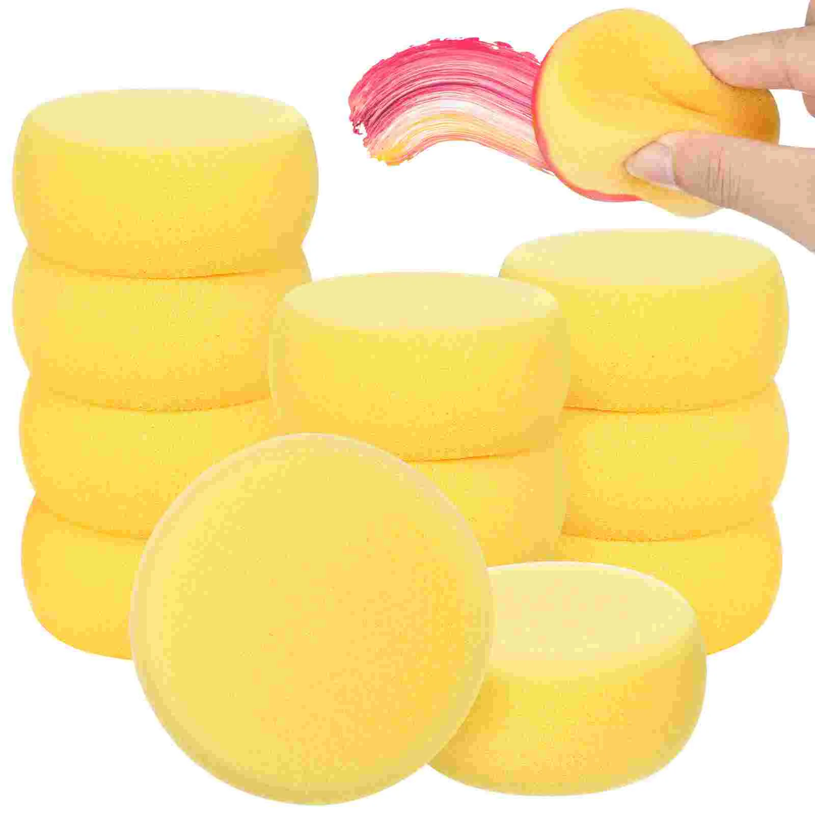 12pcs Painting Sponges Round Synthetic Artist Sponges Watercolor Sponges for Painting Crafts ( Yellow )