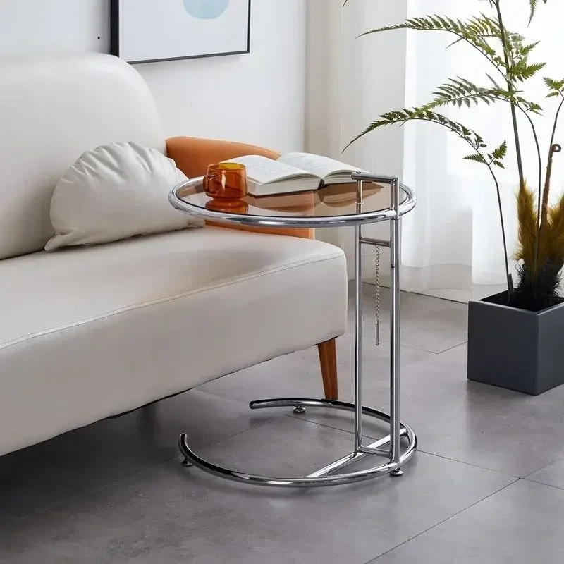 Transparent Tables Glass Creative Lift Coffee Table Simple Sofa Tables Nordic Designer C-Shaped Table Geometric Round Table