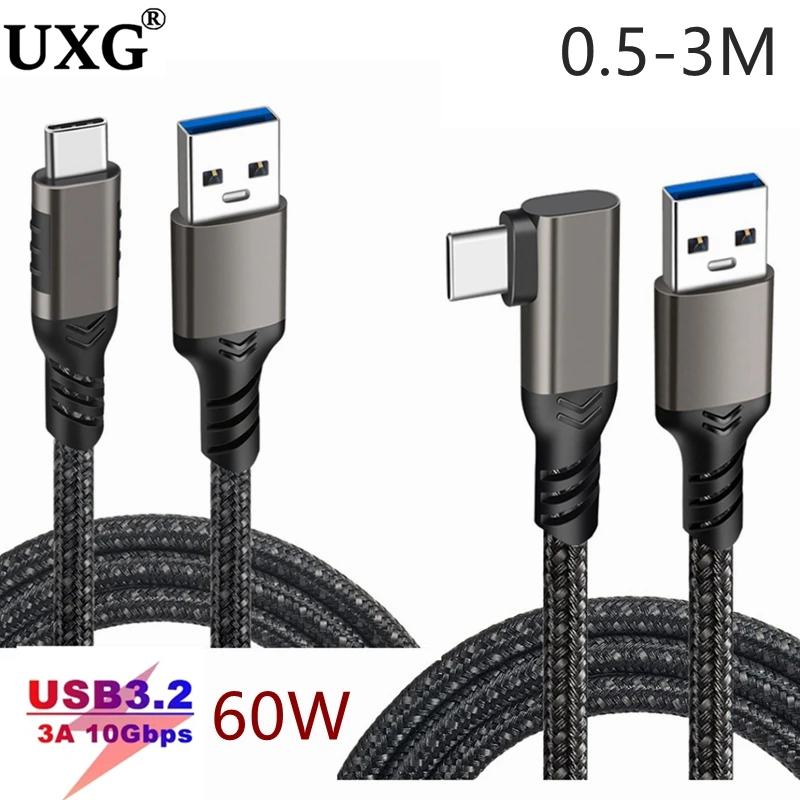 USB 3.2 Cable Elbow 10Gbps 2m 3m 5m For Oculus Quest2 VR Link Type A to USB C Date Cable with QC3.0 4.0 Fast Charging Accessorie