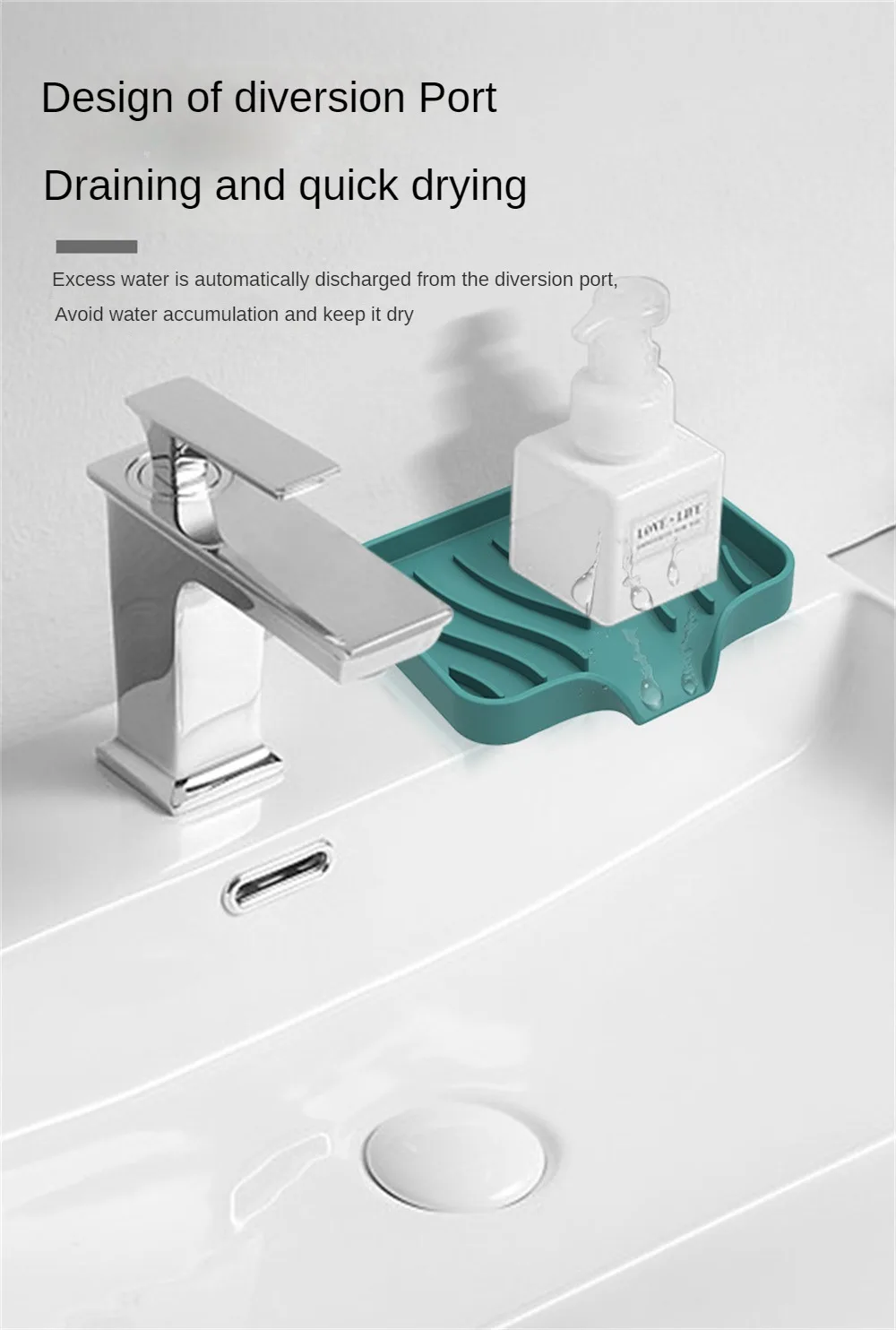 Description Picture 3 of itemCreative Washing Table Soap Tray Free Punch Drain Rack 2024 Silicone Drain Soap Box Kitchen Bathroom Anti-slip Sink Tray