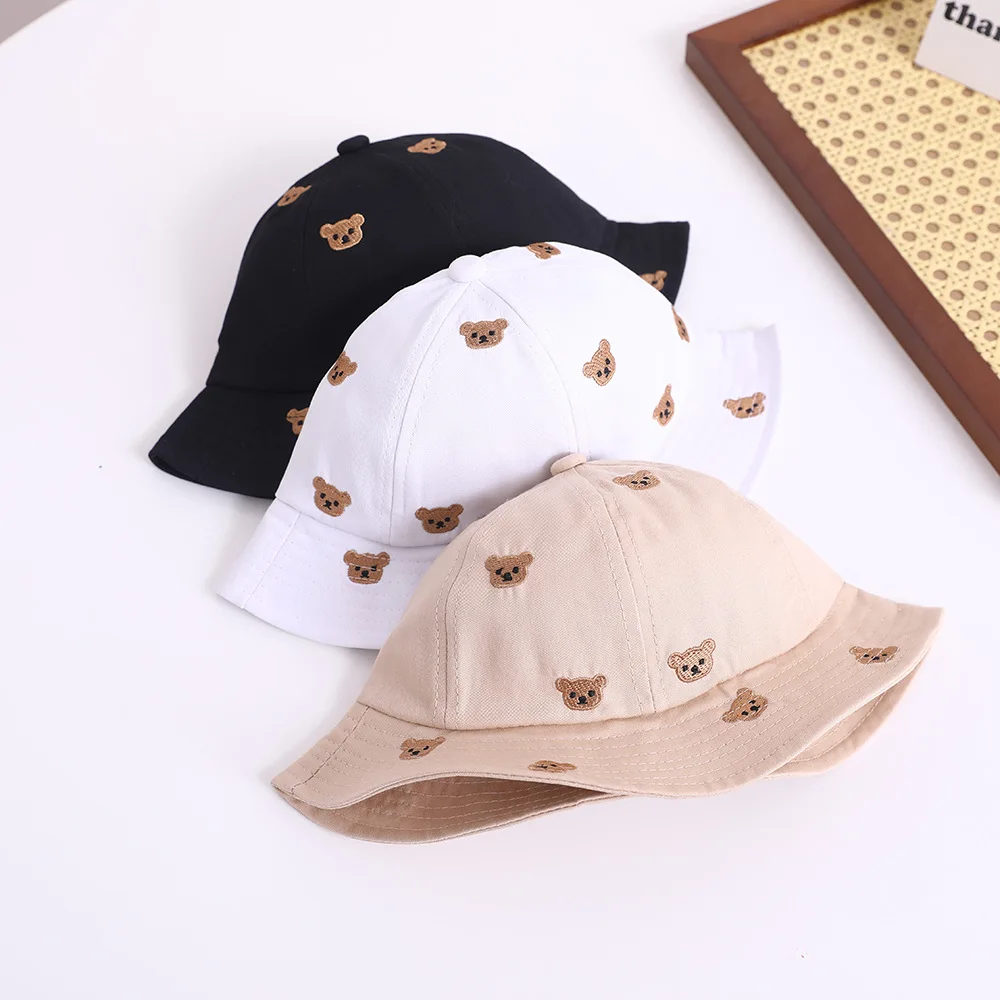 Broderad Bear Baby Bucket Hat För 1-3Y Barn Ny Vår Bebis Pojkar Flickor Solskyddshatt Härlig utomhus sommarhatt_voghion.com