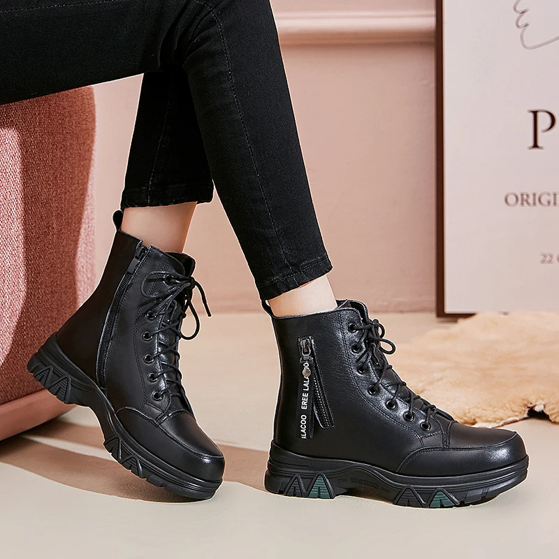 AIYUQI Women Winter Boots 2024 New Large Size Genuine Leather Women Short Boots Non Slip Natural Wool Women's Snow Boots