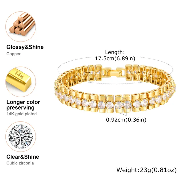 Paperclip Chain Bracelet 14K Gold Plated Cubic Zirconia Watch Strap Chunky Link Adjustable Stackable Jewelry For Women Girl Gift 4