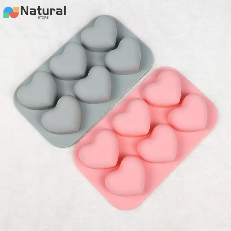 6 Cavities Valentine's Day Heart Silicone Baking Mold Love Chocolate Candy Biscuit Ice Mould Cute Gifts Soap Candle Making Set