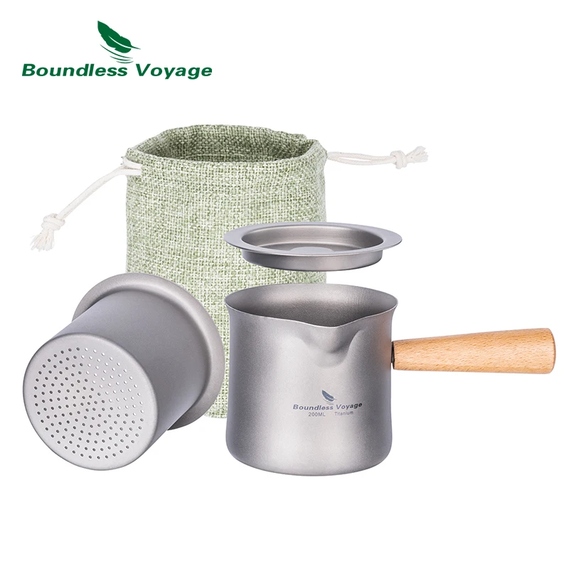 BoundlessVoyageTitaniumCampingCupPotwithWoodHandleUltralight