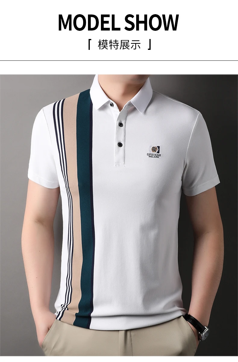 Light Luxury Polo Shirt Letter Embroidery Men's Short Sleeve High end Brand Summer new Fashion Stripe Silk Cotton Casual T-shirt 18 Sa5575c10e9d1461f801341d0b8beef98o