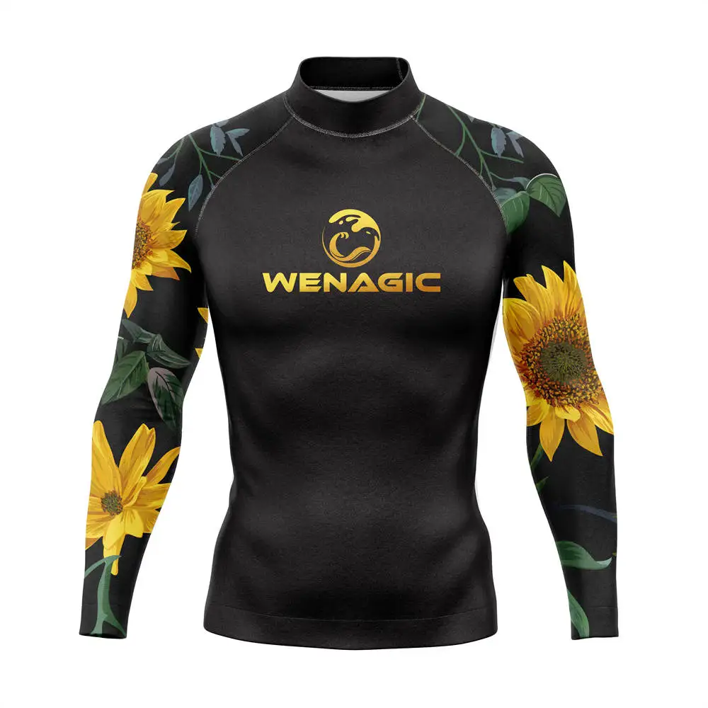 WENAGIC Men\'s Long Sleeve Swimsuit Swimming T-shirt Beach Rash Guard Surfing Diving Swimsuit Surf Camisa Uv Proteção Solar Manga