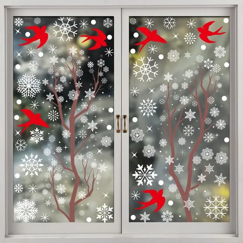 Christmas Stickers Winter Snowflake Santa Claus Xmas Tree Branch Window Glass Merry Christmas Decor Happy New Year