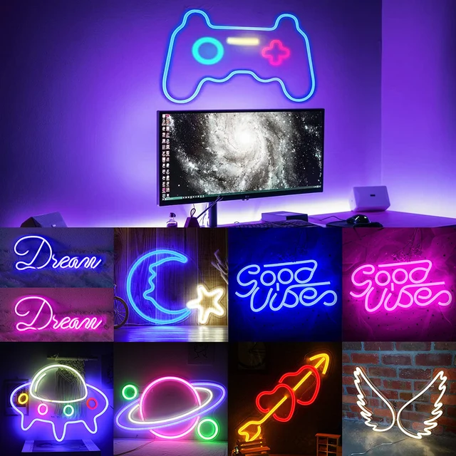 ゲーミングルーム　LED　ネオンサイン　インテリア　3Dウォールパネル　セット Amazon.co.jp: ゲーム形ネオンサインピンクネオンライトゲーム室