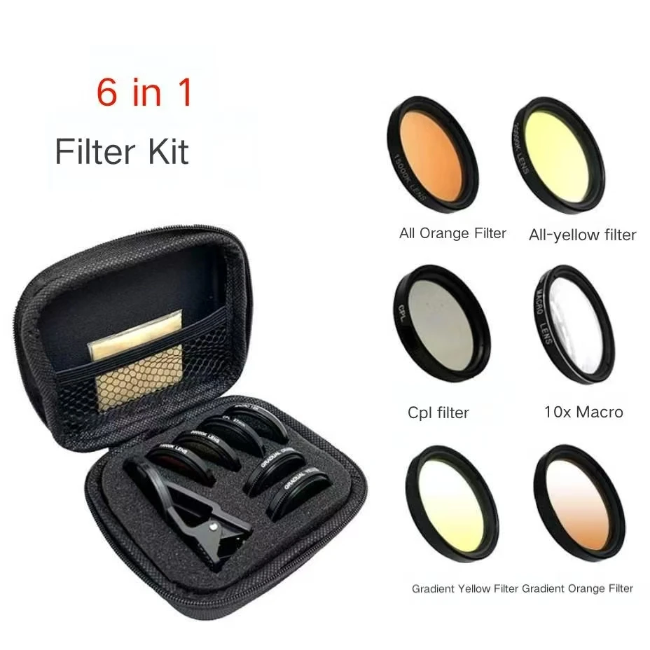 Aquarium Coral Fish Tank Blue Light 6-in-1 Set Phone Camera Lens Filter Macro Lens Yellow Orange Filter Coral Reef Aquarium aquarium camera lens