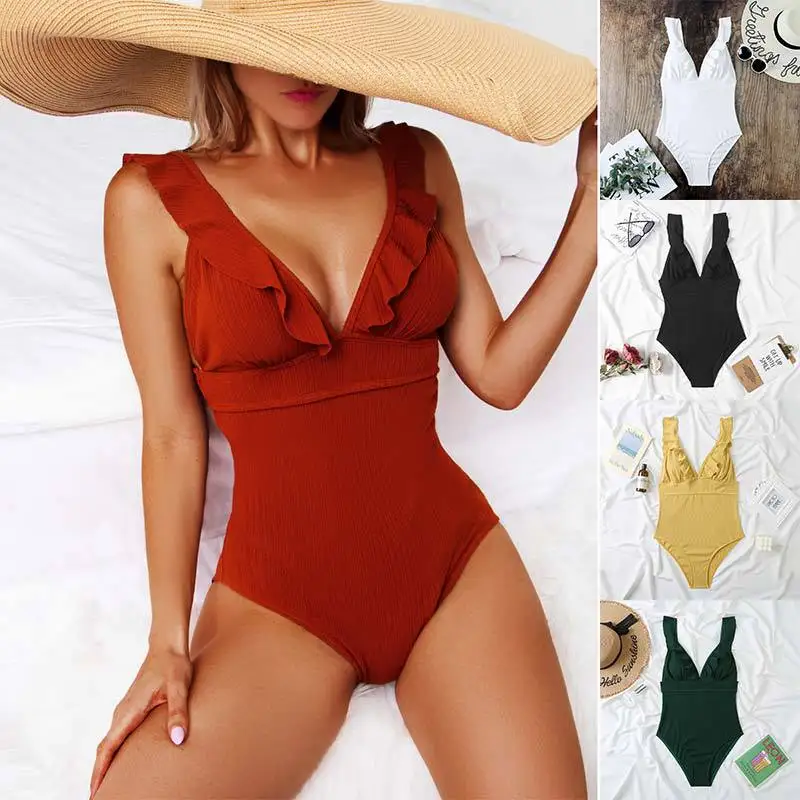 

Women's V-Neck One Piece Swimsuit Ruffled Tummy Control Bathing Suit