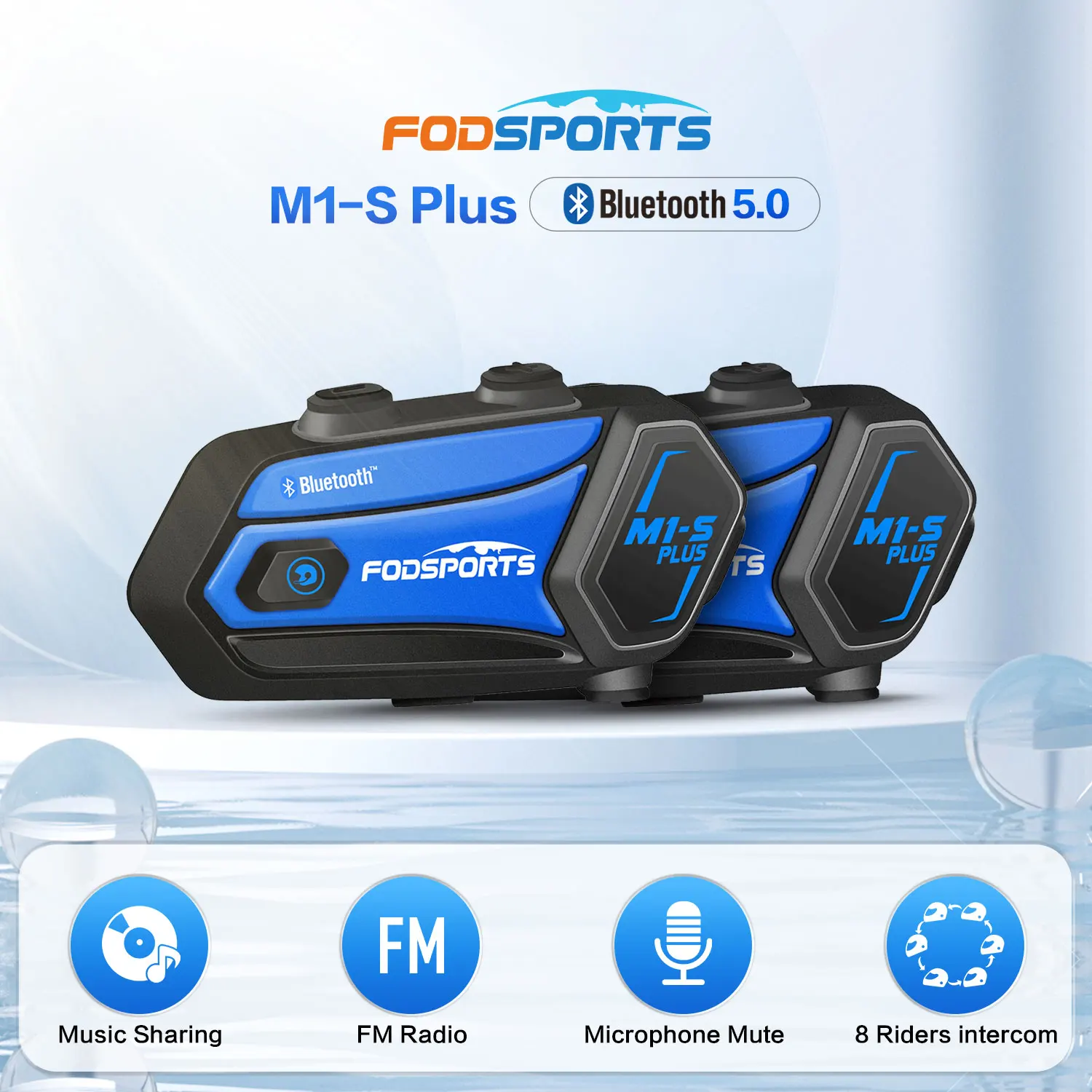 Fodsports M1-S Plus Interfono Per Casco Da Moto Auricolare Bluetooth 8 Riders Raggruppamento Interfono Bt Moto Radio Fm Condivisione Di Musica