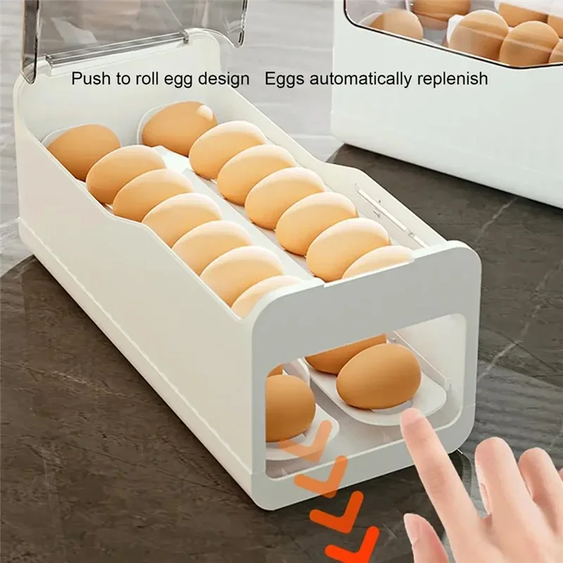 New Automatic Egg Rolling Dispenser Clear Egg Container 2 Tiers Kitchen Organizers And Storage Space-Saving Refrigerator