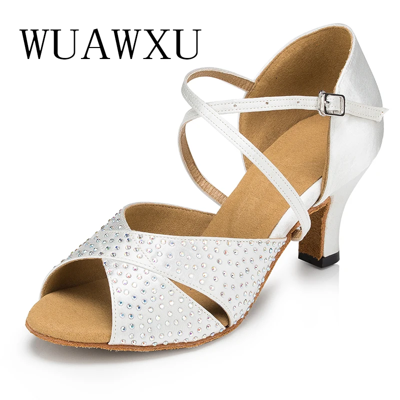 NATASHA Hot selling black and white glitter cloth women's Latin dance shoes National standard dance shoes Party square dance sho