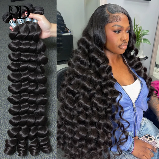 Extensions de cheveux humains bouclés à ondulations profondes, double trame, non traités, brésiliens, 30 38 40 pouces, 1 2 3 4 Tissage 1