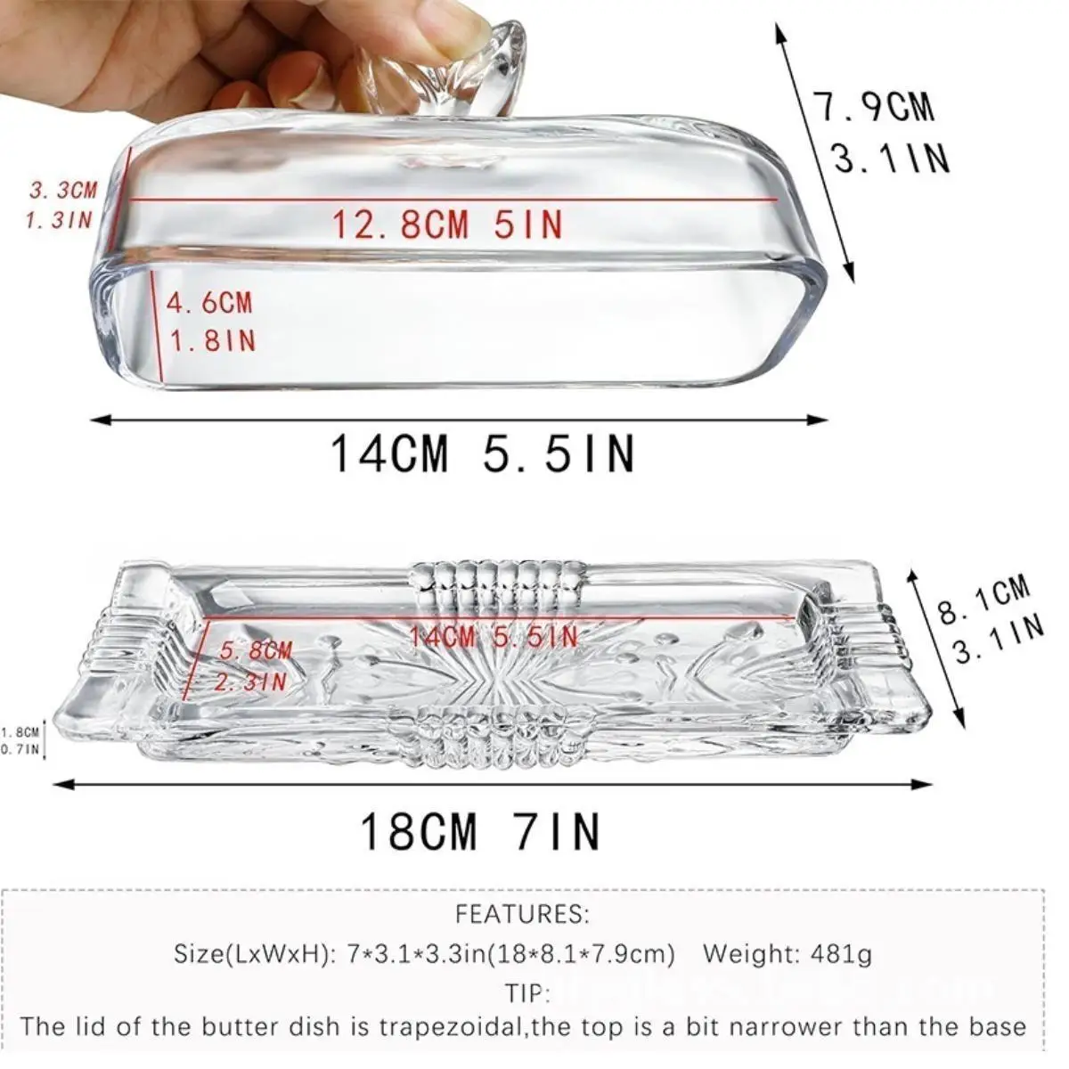 Butter Serving Tray with Cover Glass Butter Dish for Kitchen Parties Wedding 6