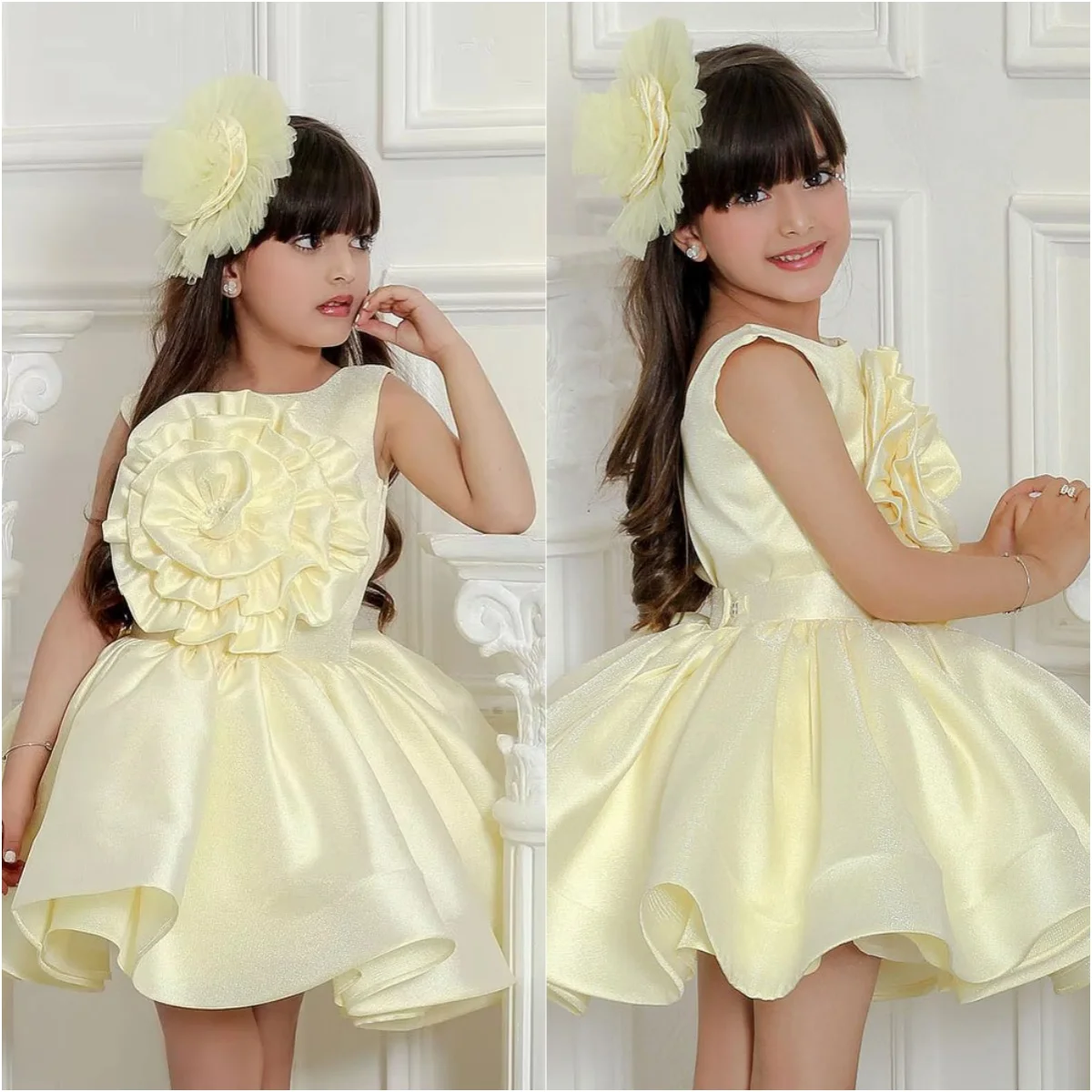 Yellow Flower Girl Dresses Baby for Wedding 3D Floral Knee Length Baby Kids Formal Wear for Photoshoot First Communion Gowns 1