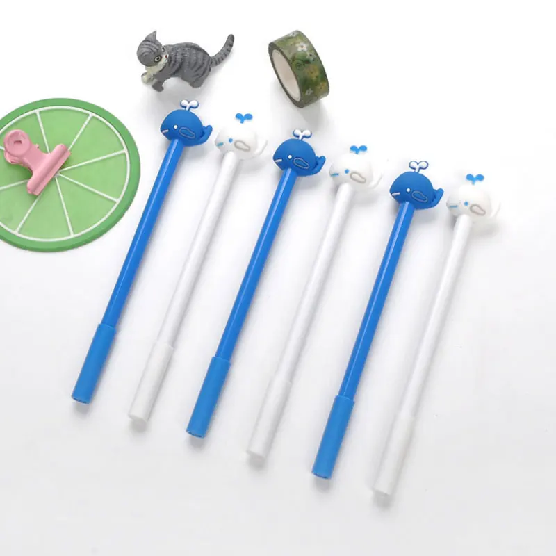4 Creative Fountain Pens, Soft Glue Whale Gel Pens, Cute And Cute Cartoon Black 0.5 Student Office Signature Pens 2