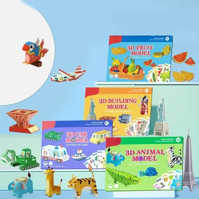 3D Paper Model Colorful Handmade 3D Children Toy Origami Paper Cuttings Diy Geometric Animal Fruits Figure Educationa Puzzle Toys Kids