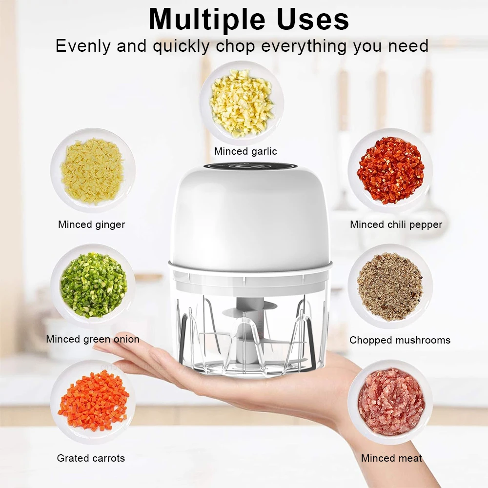 Electric Food Chopper Mini Garlic Masher Crusher for Kitchen Meat Grinder Vegetable Chopper USB Rechargeable Portable