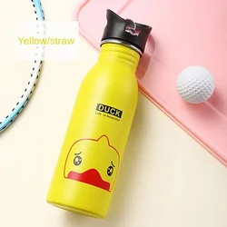 Children's Portable 500ml Stainless Steel Straw Sports Water Bottle - 500ml (Yellow)