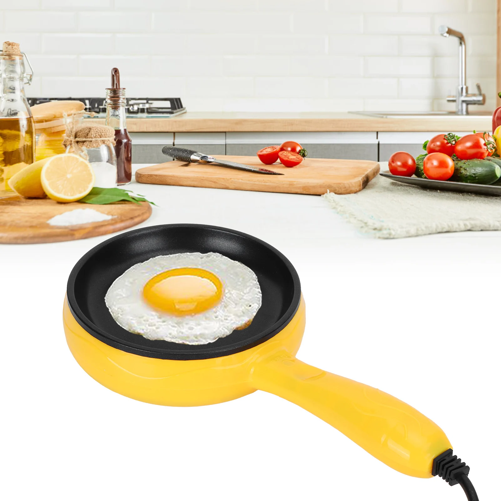 350W Mini Frying Pan Nonâ€‘Stick Fried Steak Pancake Egg Pan with Wooden Spatula Egg Frying Pan Kitchen Utensil Steak Frying Pan