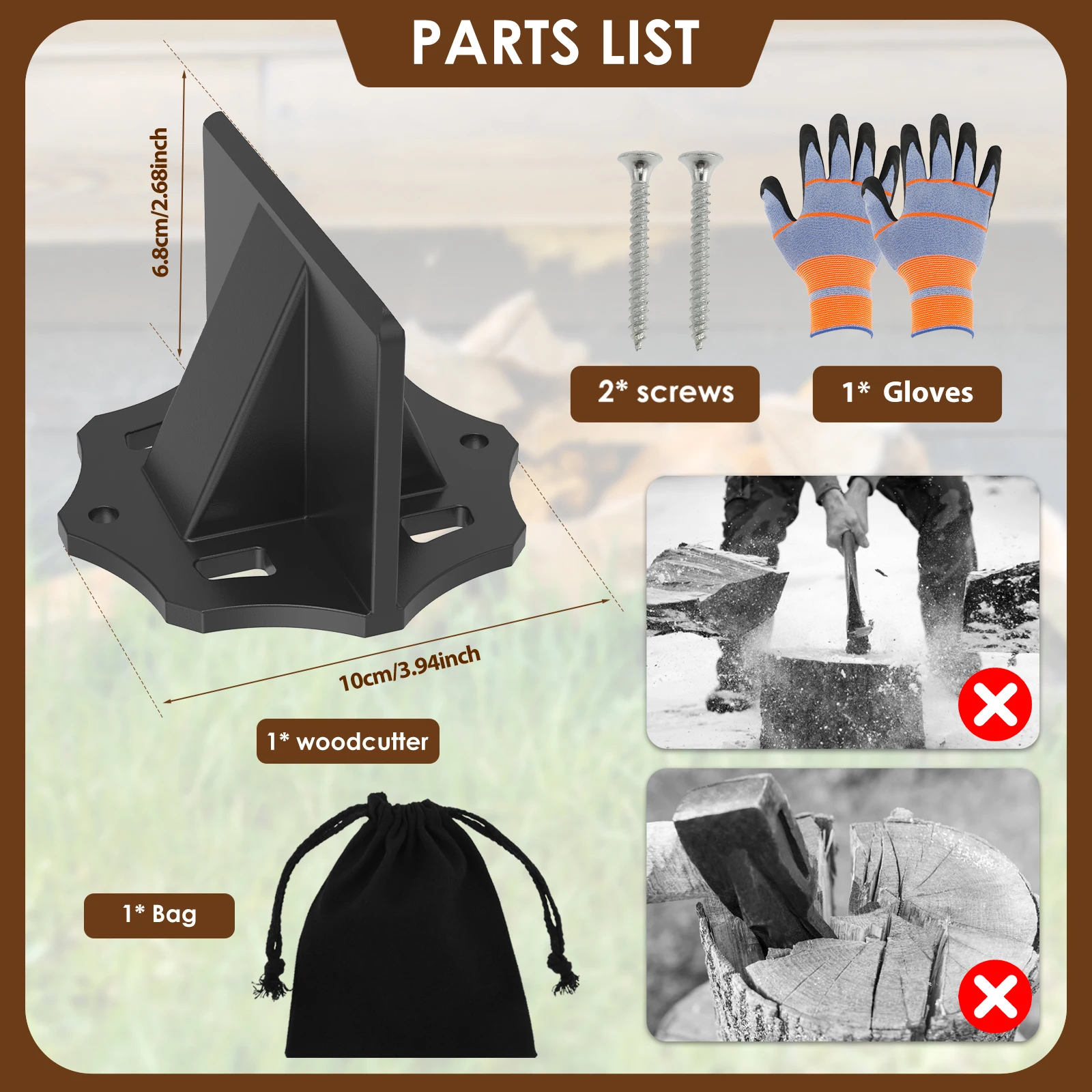 Wood Splitter Manual Log Splitter Portable Kindling Splitting Tool High Carbon Steel Woods Splitting Stand with Gloves Hand Tool