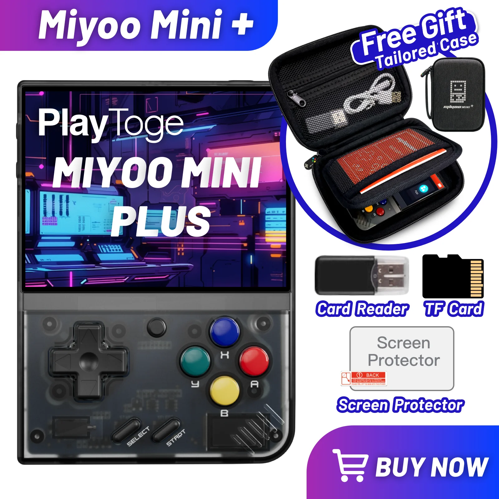 Miyoo Mini Plus Handheld Game Console, 3.5 Inch IPS 640x480 Screen, Support External TF Card, 3000mAh Battery