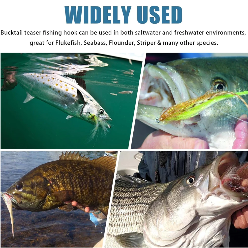 Hameçons jig avec bucktail teasers 2 pièces pour pêche sèche saumon carnassier leurres flash