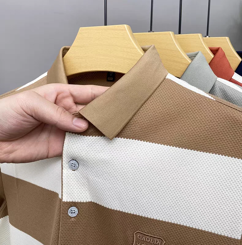 Luxury brand badge embroidered men's short sleeve polo shirt fashion wide stripe color blocked summer breathable casual T-shirt 11 Sa55879a3bb6a4ec7b22639fdd069627dm