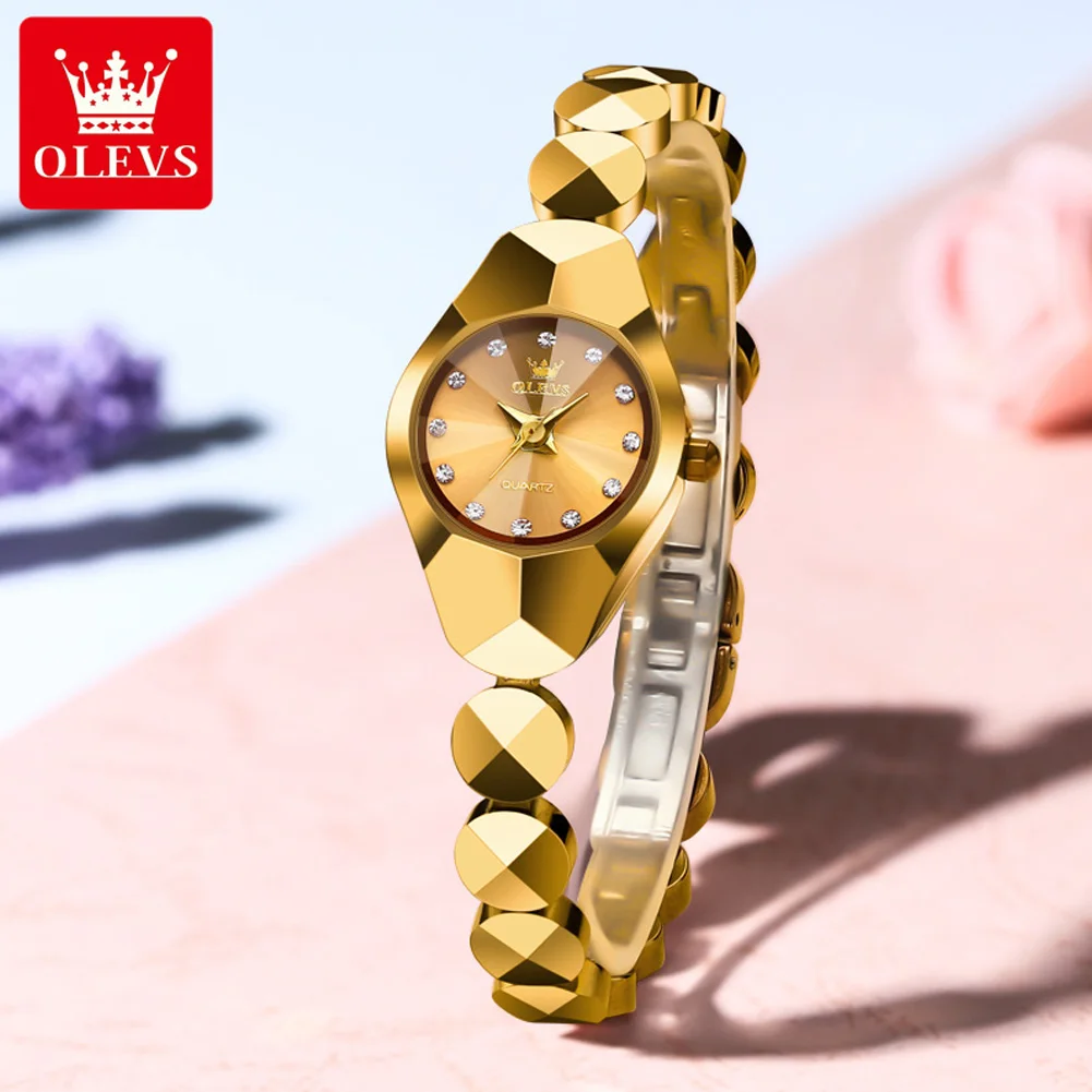 Top Brand OLEVS Tungsten Steel Quartz Watch for Women Luxury Fashion Diamond Cutting Mirror Waterproof Ladies Dress Wristwatch