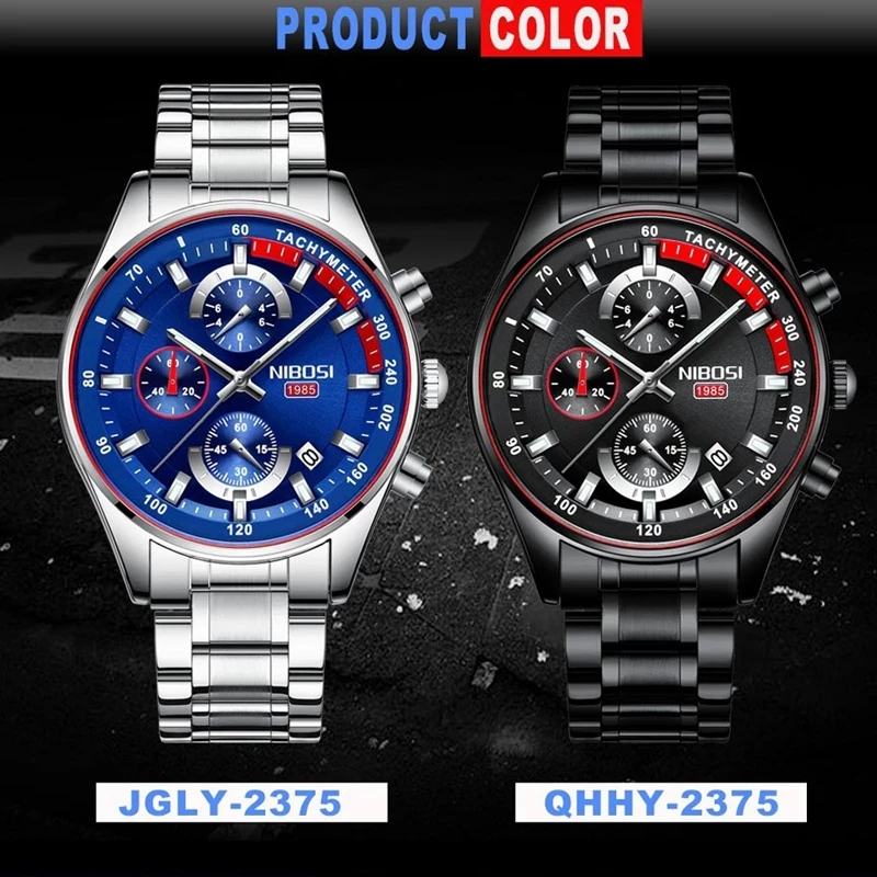 NIBOSI Fashion Mens Watches Top Brand Luxury Quartz Watch Men Waterproof Chronograph Luminous Hands Wristwatch Relogio Masculino