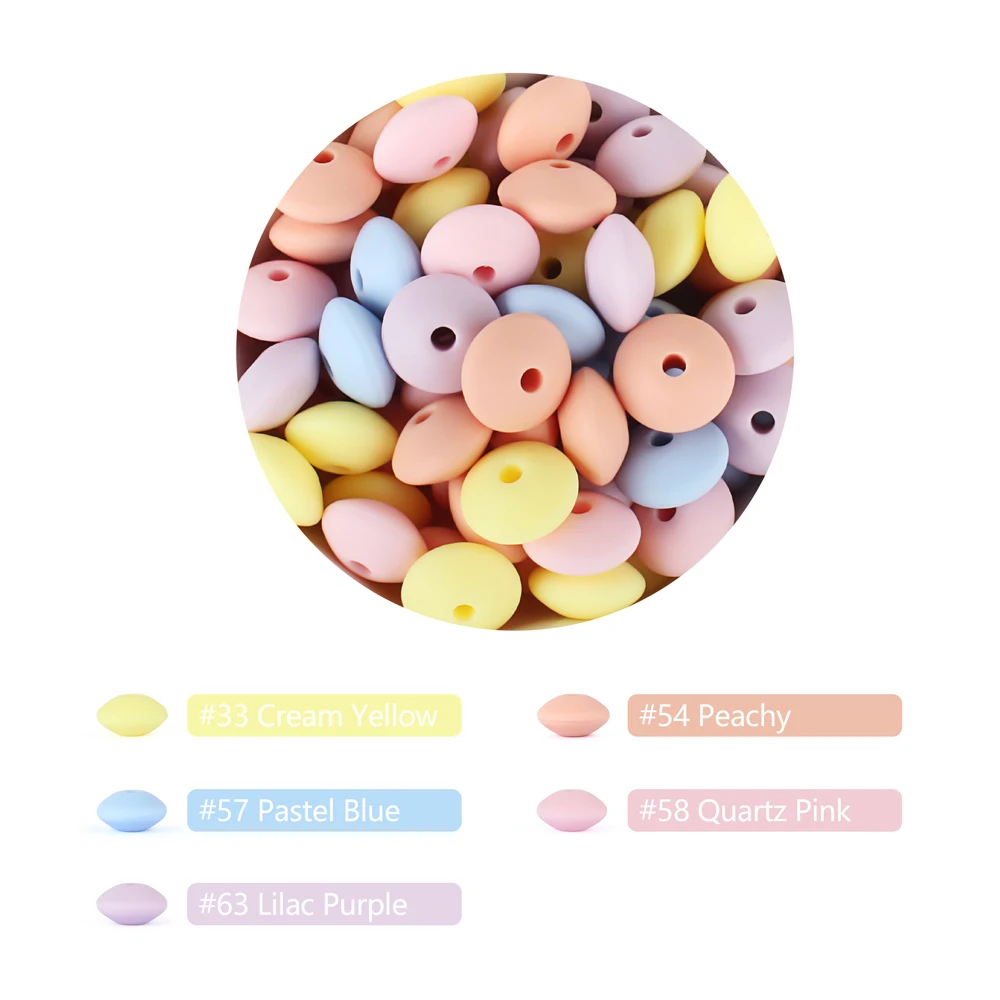 

50Pcs Siilcone Beads 12mm Lentil Beads Food Grade DIY Pacifier Clip Bracelets Necklaces Jewellery Accessories