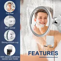 360 °   กระจกอาบน้ําแบบหมุนได้ห้องน้ํากระจกแต่งหน้า Fogless พร้อมที่วางถ้วยดูดกระจกป้องกันหมอกสําหรับโกนหนวดแต่งหน้าอาบน้ํา 4