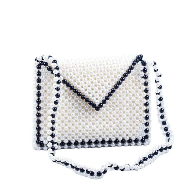 Black and White Beaded Clutch Purse 