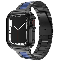 Premium TPU Protector Case with Metal Strap - Stainless Steel Bracelet for Apple Watch Ultra Band (Black Blue)