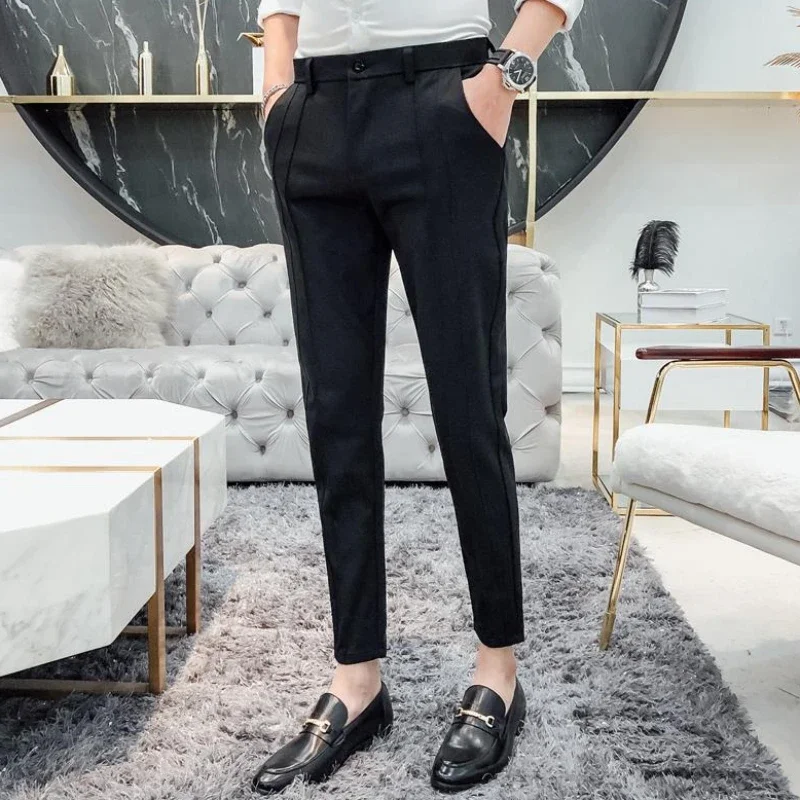 

Брюки мужские облегающие хлопковые, летние короткие штаны, стиль слаксы, Элегантная модная одежда, 9 цветов, 2024