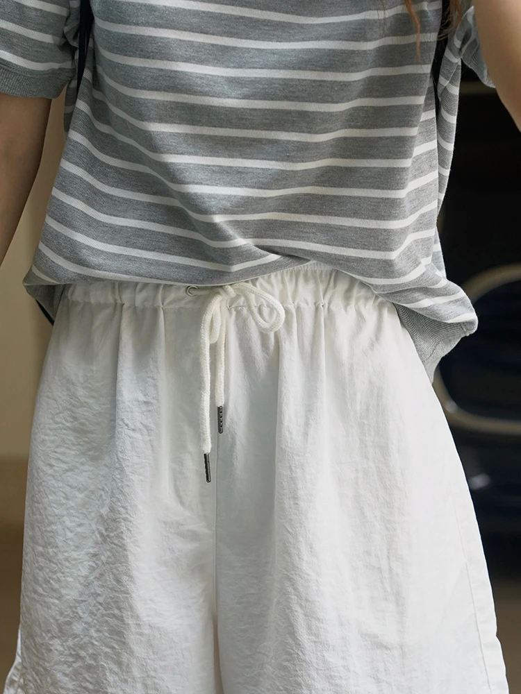[LANMREM] Drawstring Design Shorts For Women Solid Elastic High Waist Loose Wide Leg Clothing Female 2024 Summer New 26D8786