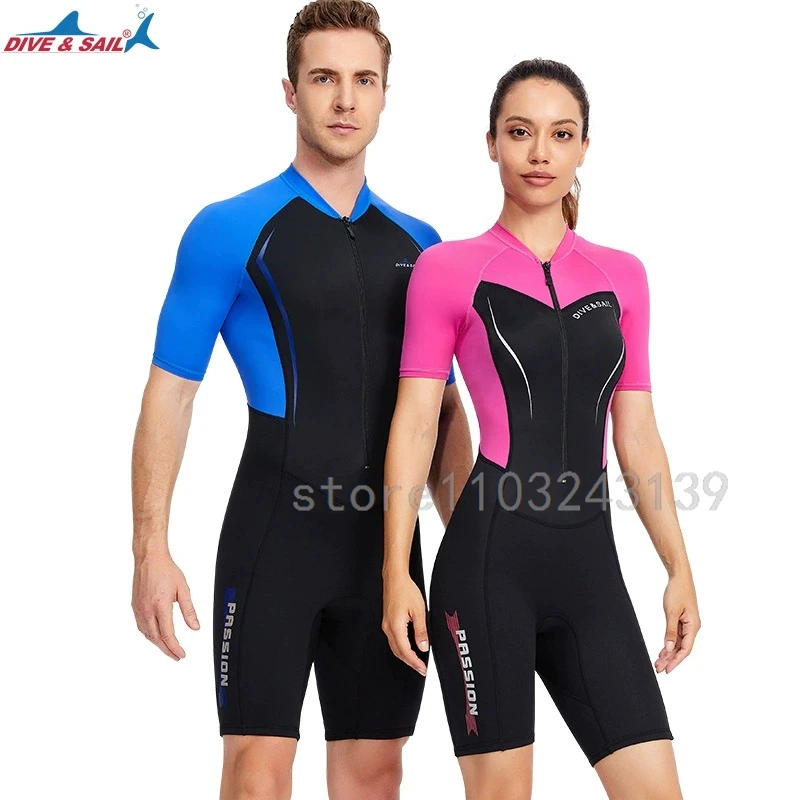 1.5mm wetsuit men's women one-piece long-sleeve sunproof swimsuit snorkeling surf warm zipper swimming shorts