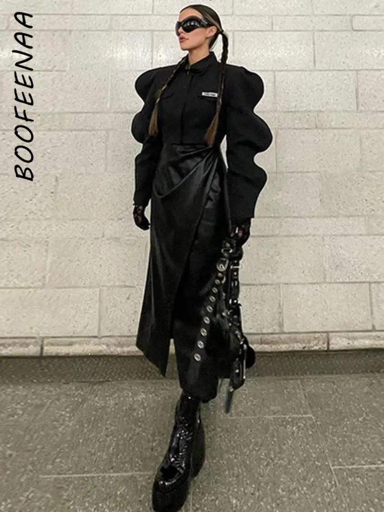 BOOFEENAA 3D Lantern Sleeve Black Cropped Jackets for Women 2023 Fashion  Style Cardigan Futuristic Clothing Outerwear C83-DE39