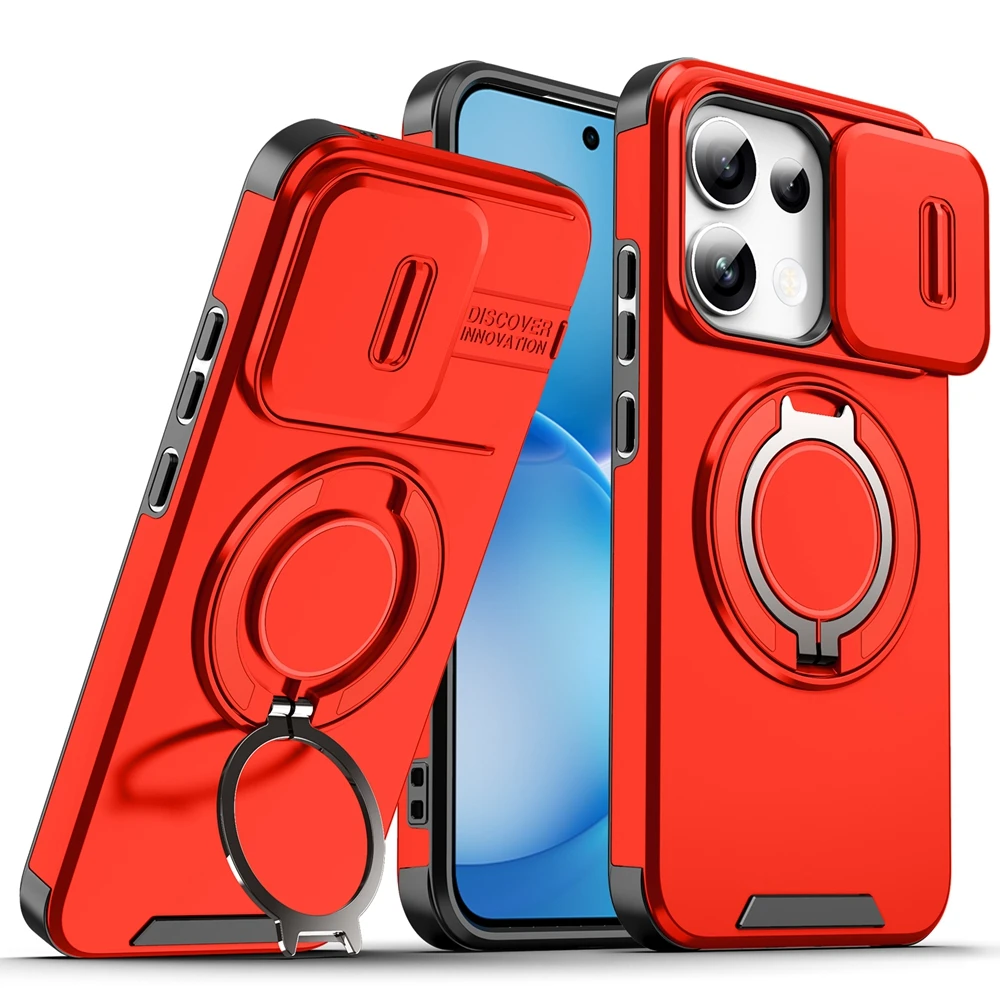 Durable Armor Case with Slide Lens Protection and Ring Holder - Shockproof Cover