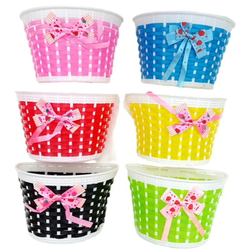 Cestini Per Bici Per Bambini Cestino Da Ciclismo Intrecciato A Mano Manubrio Anteriore Per Bicicletta Stelle Filanti Porta Borsa Bowknot Nastri Per Na