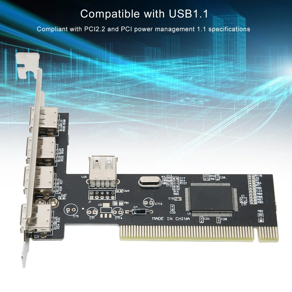 범용 5포트 USB2.0 PCI 확장 카드 고속 플러그 앤 플레이 Pcie 라이저 어댑터 USB 컨트롤러 호스트 컨트롤러
