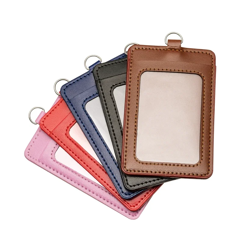 

PU Leather Working Permit Case Pass Access Work Employee's Card Holder Cover Sleeve Badge Holder Retractable Badge Reel Clips