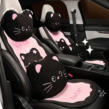 Simpatico cartone animato gatto coprisedile per auto cuscino donna universale antipolvere quattro stagioni antiscivolo soffice rosa nero arredamento per interni auto