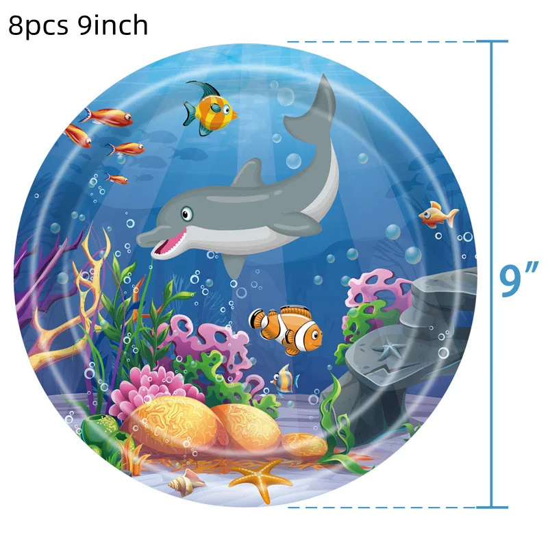 Sea Life Marine Tier Einweggeschirr Set Teller Tasse Tischdecke Ballon Kinderbevorzugung Geburtstagsfeier Dekoration Lieferungen – Detail 2